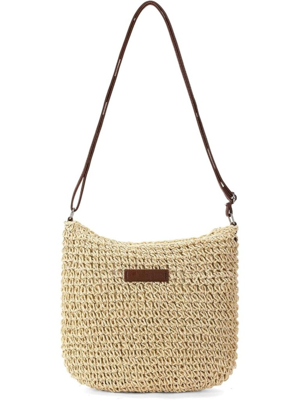 Straw Beach Bag for Women Small Woven Crossbody Bag Summer Mesh Hollow Beachy Pu